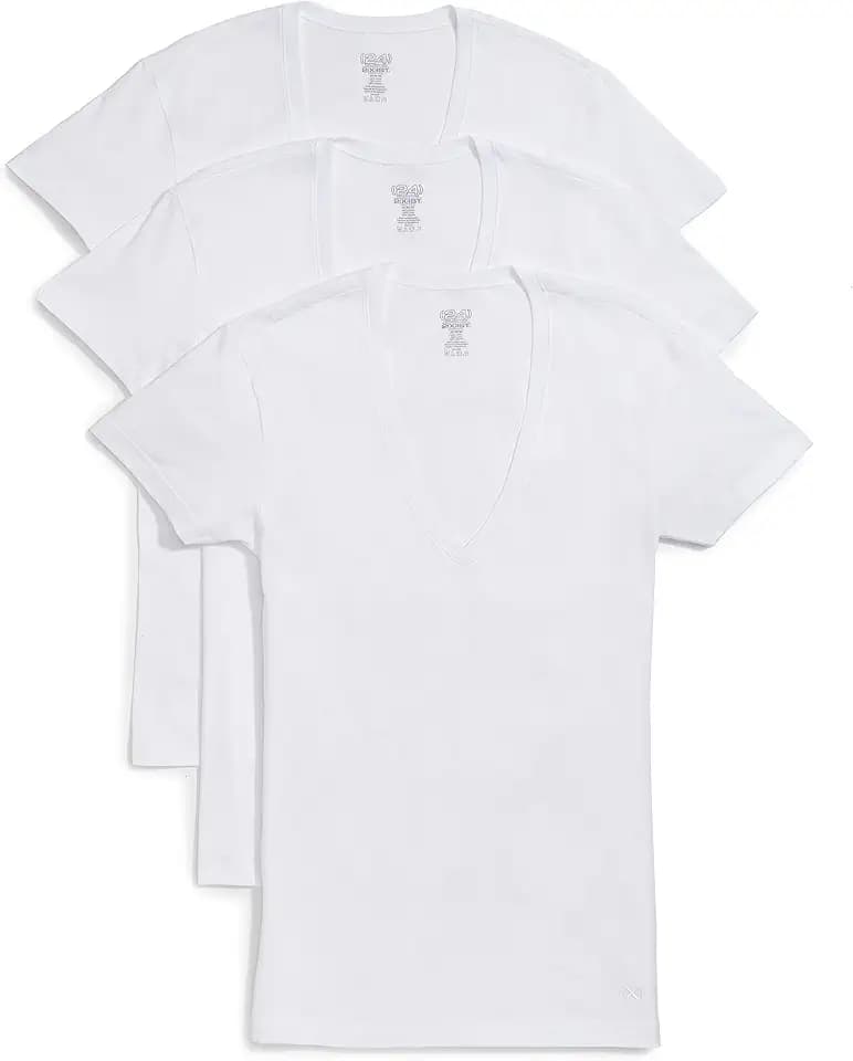 2(X) IST Men's Essential Cotton Slim Fit Deep V-Neck T-Shirt 3-Pack