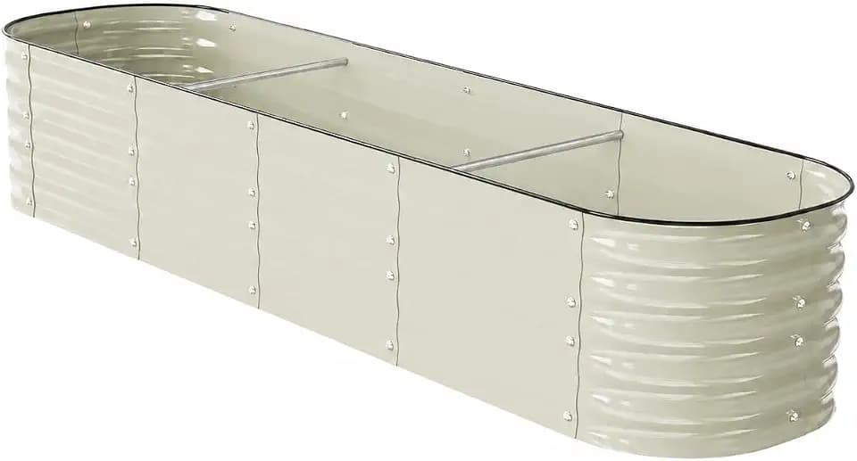 8x2 ft Outdoor Galvanized Metal Raised Garden Bed, 17in Tall, Beige