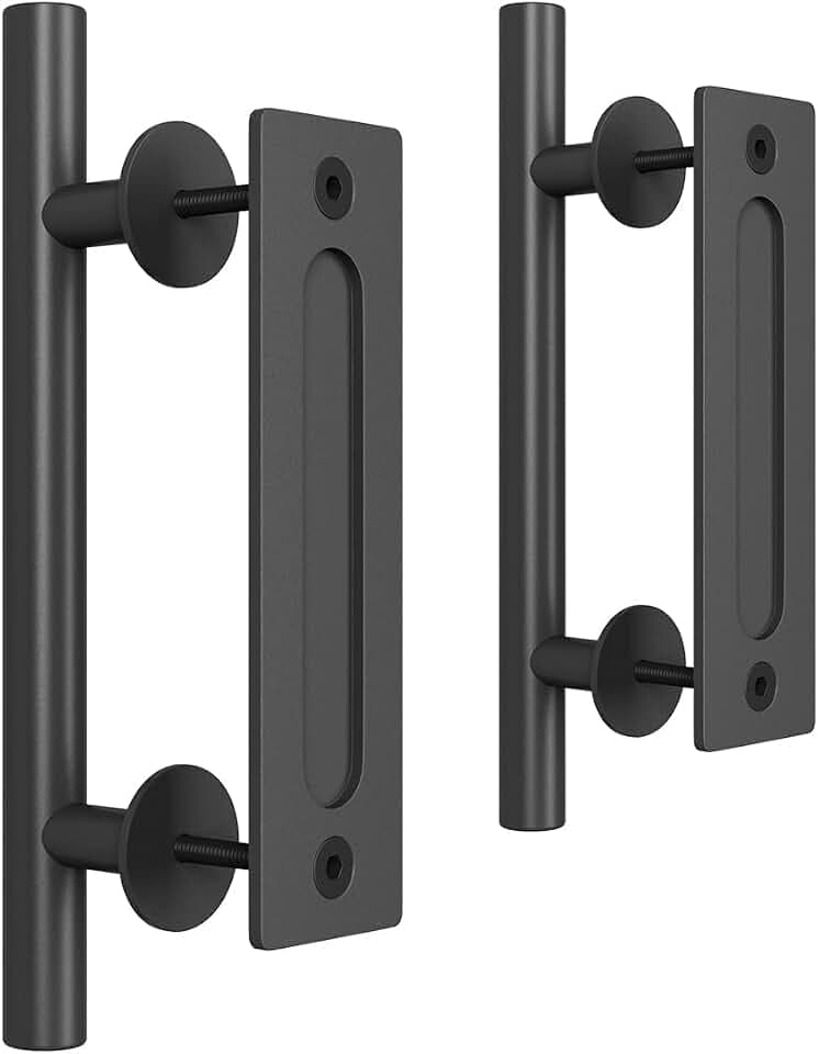 SMARTSTANDARD 2PCS 12" Sliding Barn Door Handle, Black, Two-Side, Round