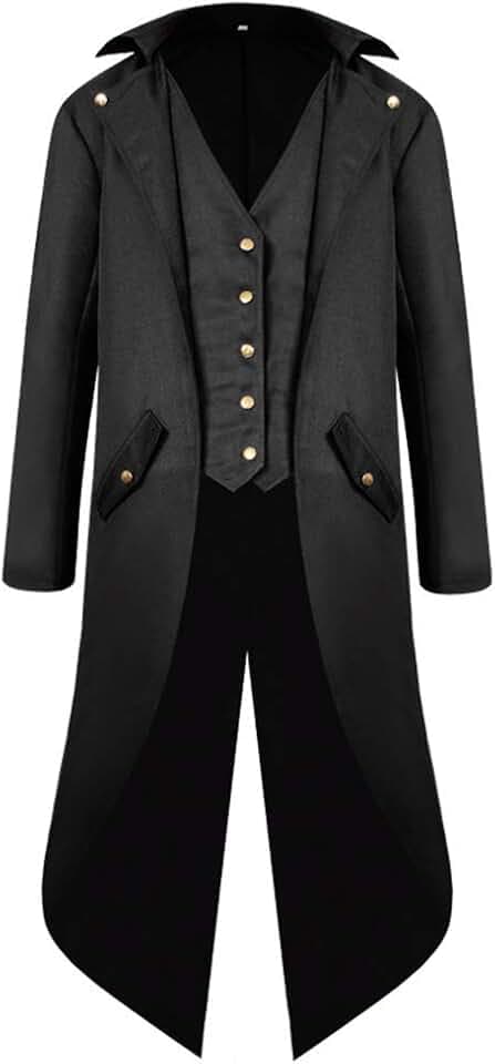 FYMNSI Herren Gothic Steampunk Frack Mantel Männer Mittelalter Viktorianischen Jacke Für Karneval Fasching Kostüm