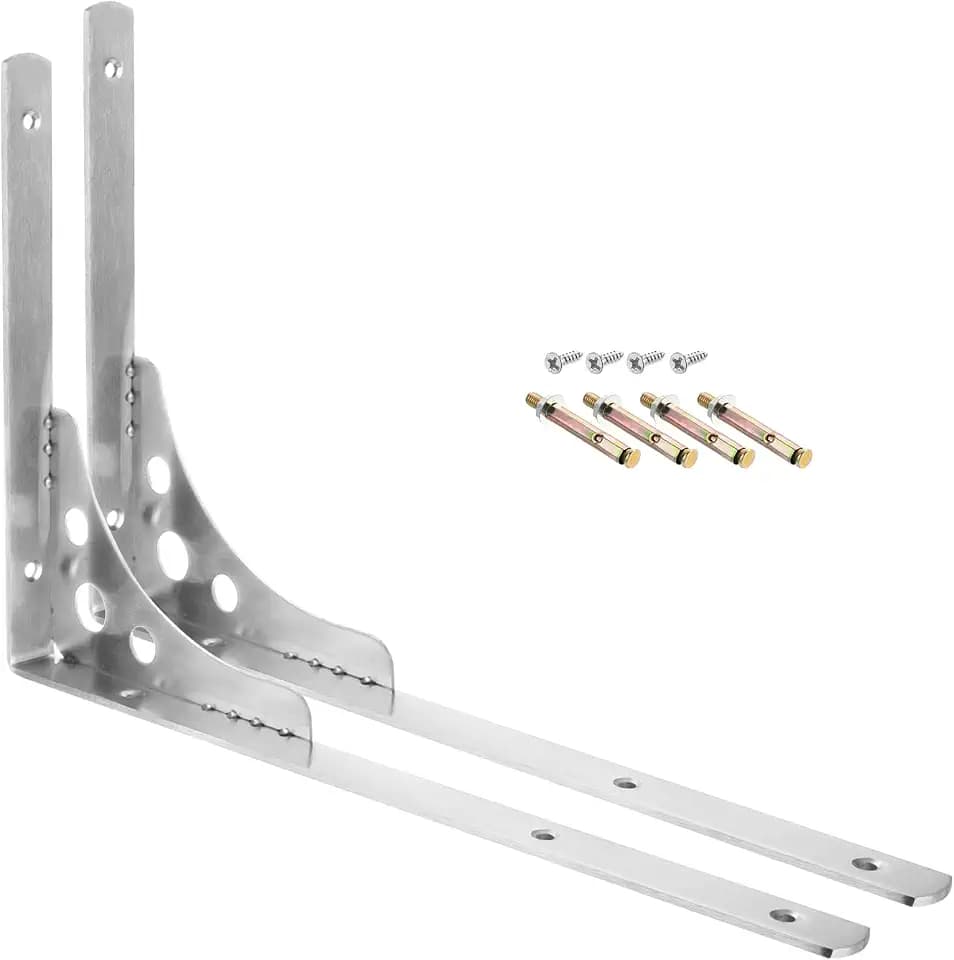 uxcell Shelf Brackets, 2Pcs 16" - Stainless Steel Triangle Side Supporter with Screws, Wall Mounted L Brackets for DIY Floating Table Shelf Storage Rack