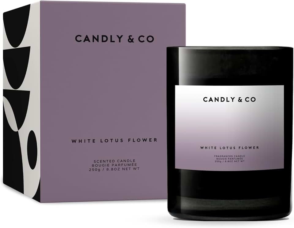 Candly&Co Nr. 8 Weiße Lotusblume/Luxus-Duftkerze/ 100% Soja/Rauchglas/Docht aus Baumwolle/ 250g/ Lotusblüte, Trauben, Johannisbeere, Moschus, grüne Blätter/Handgefertigt in EU