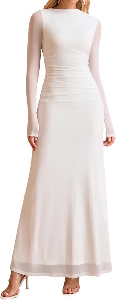 HTZMO Long Sleeve Fall Wedding Guest Bodycon Floral Maxi Dress for Women