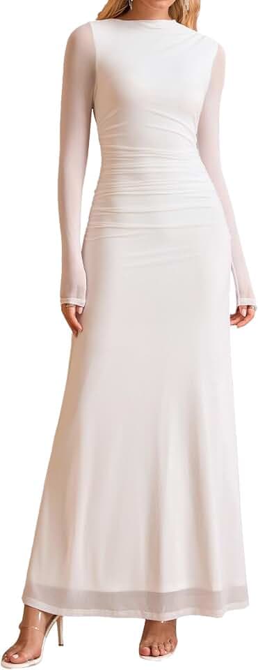 HTZMO Long Sleeve Fall Wedding Guest Bodycon Floral Maxi Dress for Women