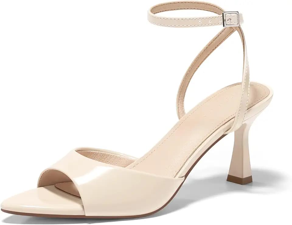 Coutgo Womens Kitten Heels Sandals Pointed Open Toe Ankle Buckle Strap Summer Dress Shoes