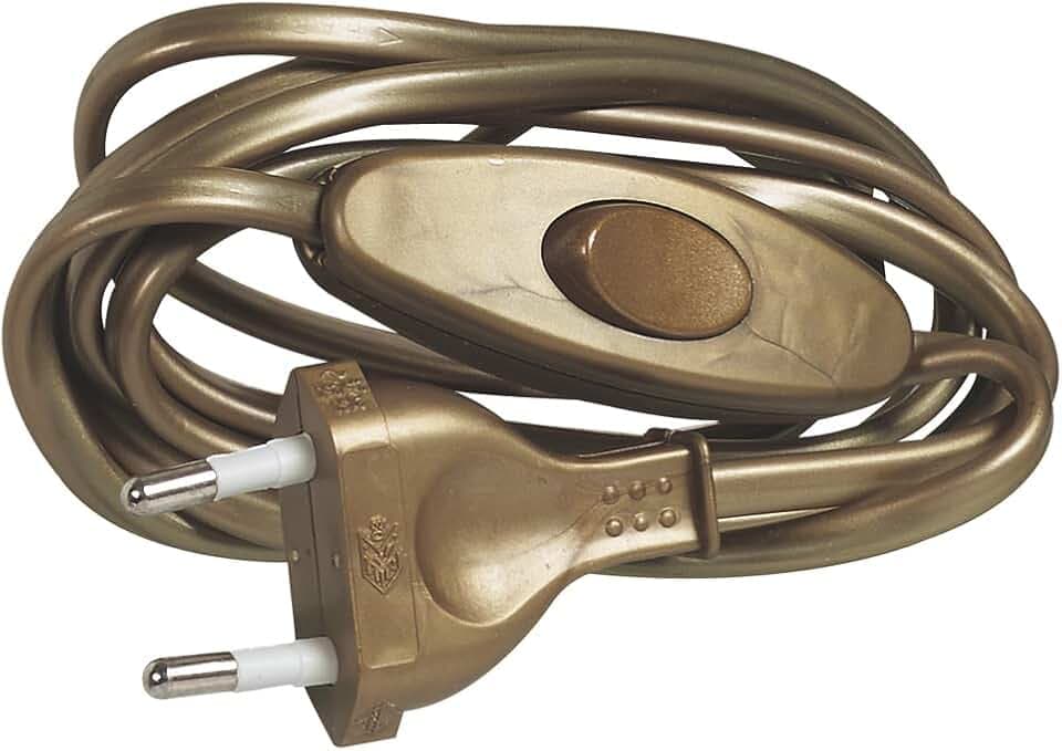 LEGRAND, Vorkonfektioniertes Kabel, für Lampe mit Stecker und 2A-Schalter, Steuerung von Nachttisch-, Schreibtisch- oder Stehlampe, 250V, 1,5m Kabellänge, Farbe: Altgold, 091182