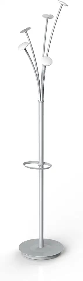 ALBA - Garderobenleiste – Design grau und weiß – Basis Ø 35 cm – Höhe 187 cm – Rohr: Ø 38 mm – ABS – 5 große Kleiderhaken