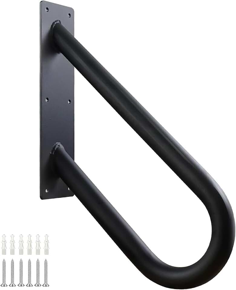 Wandhalterung Handlauf Treppe, U-förmiger Handgeländer für 1 bis 2 Stufen, Mattschwarzes Treppengeländer für Garten, Garage, Toilette, Veranda, Innen und Außen (46 cm, Schwarz)