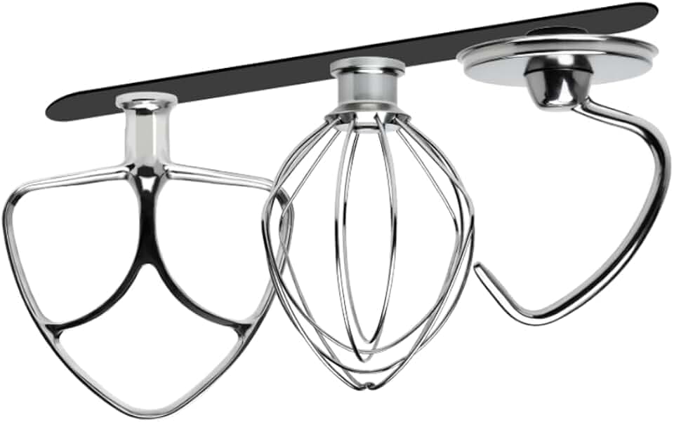 3-Piece Stainless Steel Mixer Attachment Kit for KitchenAid 4.5-5 QT Tilt-Head, K45WW Wire Whip, Dough Hook & Flat Beater, Dishwasher Safe