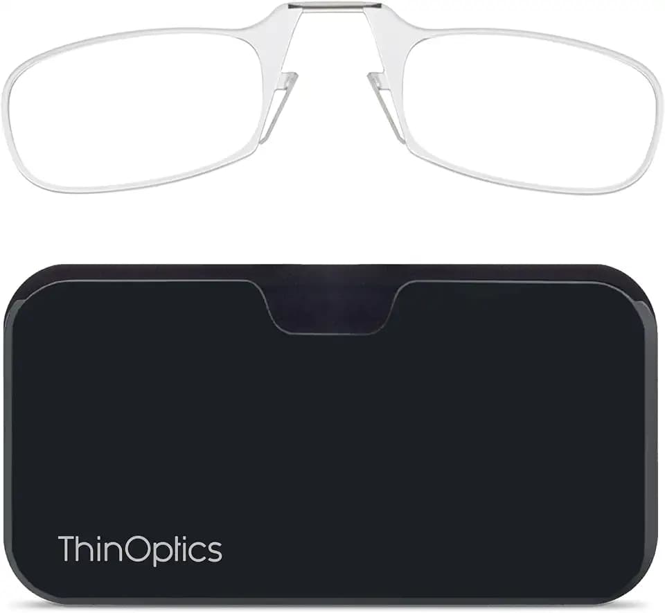 ThinOptics Pod Reading Glasses - Slim Armless Pocket Readers - Black, Clear 2.0x