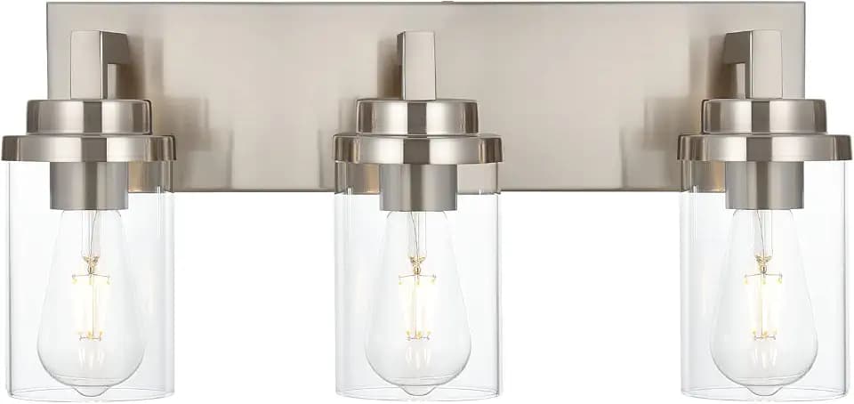 MELUCEE 3-Light Vanity Lights Brushed Nickel with Clear Glass Shade