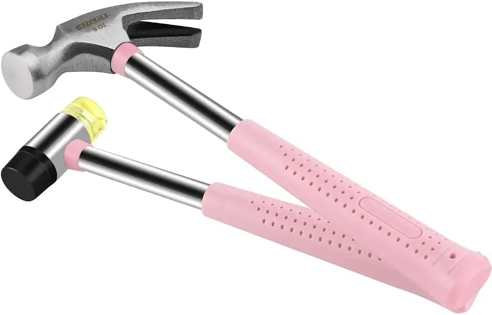 8oz Hammer, 2-Piece Small Claw Hammer & Rubber Mallet Hammer Mini Hammer Set(Pink)