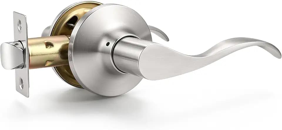 Mengico 1 Pack Satin Nickel Modern Interior Passage Door Knobs, Keyless Door Handle for Hallway & Closet, Wave Style Non-Locking Door Lever Reversible for Left & Right Handed
