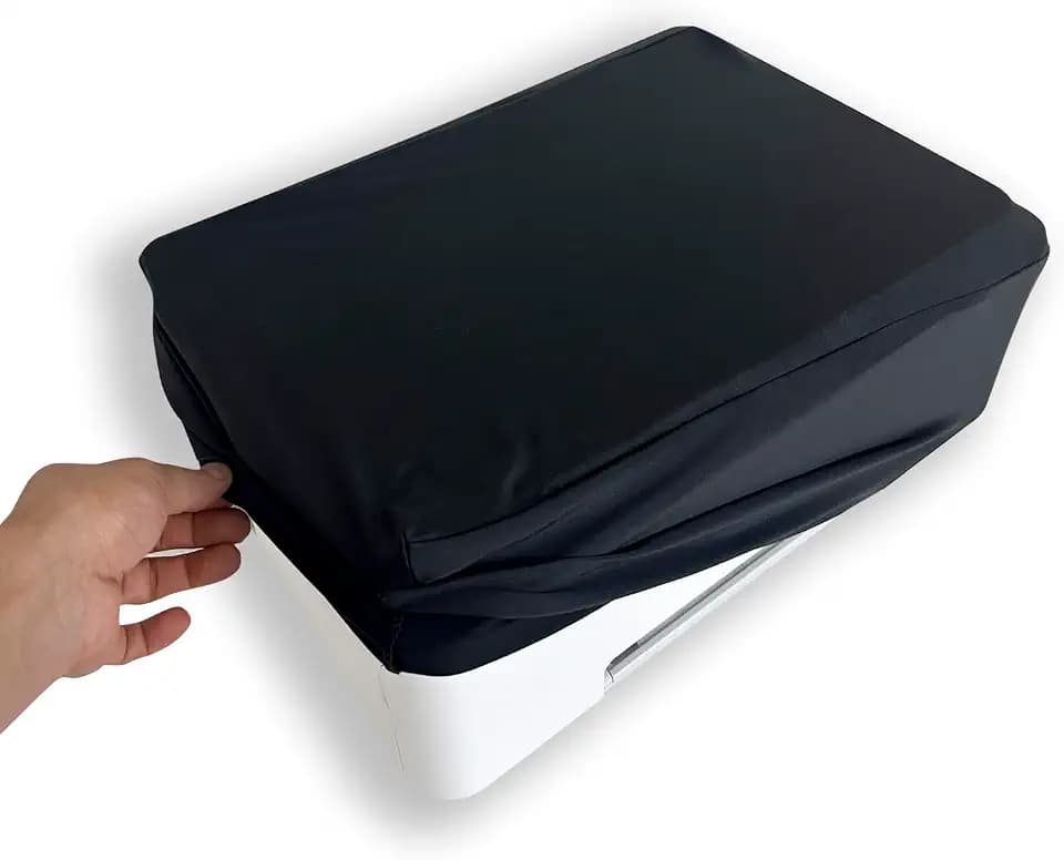 Universal Elastic Waterproof Printer Dust Cover - Minimalist Black Stretch Fabric Protector with Drawstring Closure & Metal Buckle for Most Printers