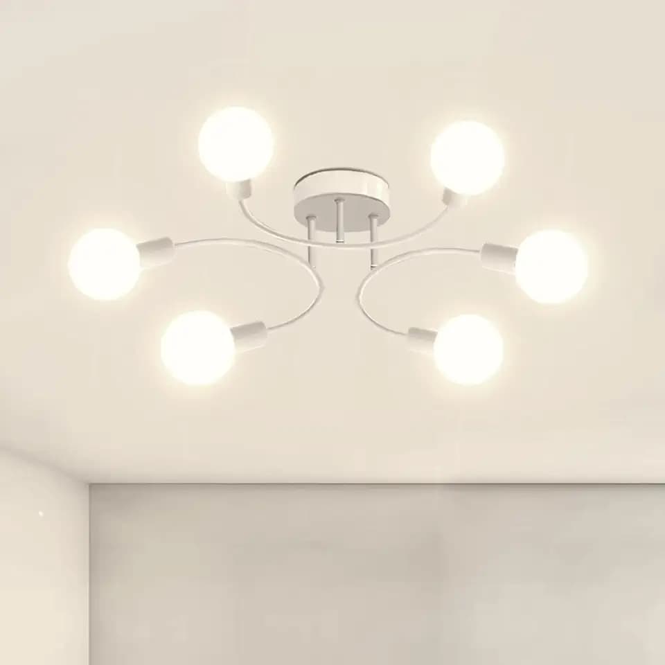 Deckenleuchte Vintage Deckenlampe Weiß,6 Flammig Kronleuchter E27