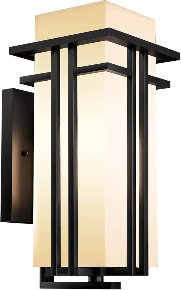 Outdoor Wall Light Fixtures, Exterior Waterproof Lanterns, Porch Sconces Wall Mounted Lighting with Modern Frosted Glass, Black Aluminum Wall Lamps for Patio Front Door Entryway (TYP_A, 15.4_inch)