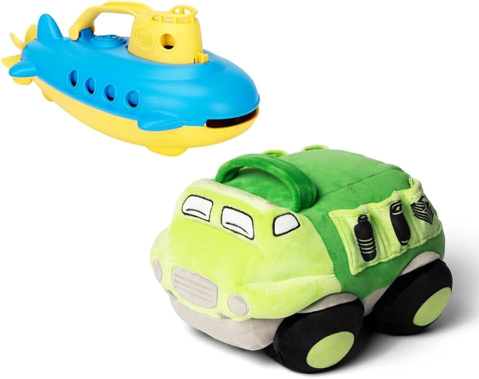 Green Toys Recycle Truck Plush & Submarine Bundle – Bath & Vehicle Play Set