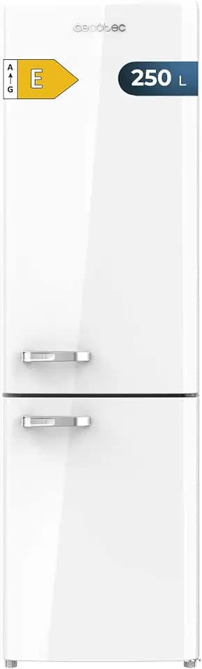 Cecotec Retro Combi Kühlschrank 250 L Bolero CoolMarket Combi Origin 250 NF White E, Energieeffizienzklasse E, Total No Frost, Fasta Cooling, Multi Airflow, Himidity Box, Türalarm, 54 x 68,8 x 186,5cm