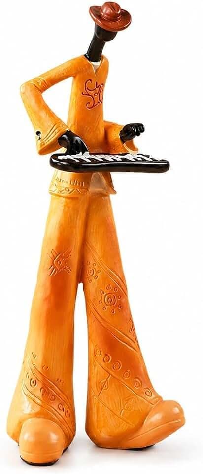 Nostalgic Jazz Piano Player Figurine, Resin Retro Pianist Sculpture Home Office Desk Decor Ornament, Classic Melody Playing Statue Housewarming Gift, Orange