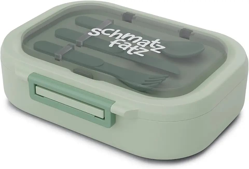 schmatzfatz Bunko Lunchbox für Kinder – Bento-Box mit herausnehmbarem 3-Fächer-Einsatz und Besteckset, BPA-freies Tritan, luftdicht und spülmaschinenfest, für Schule, Kindergarten und unterwegs