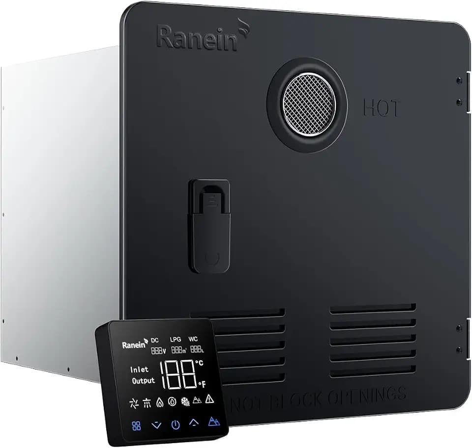 Ranein RV Tankless Water Heater, 15x15 Black Door, CSA, Model RA38EH-W