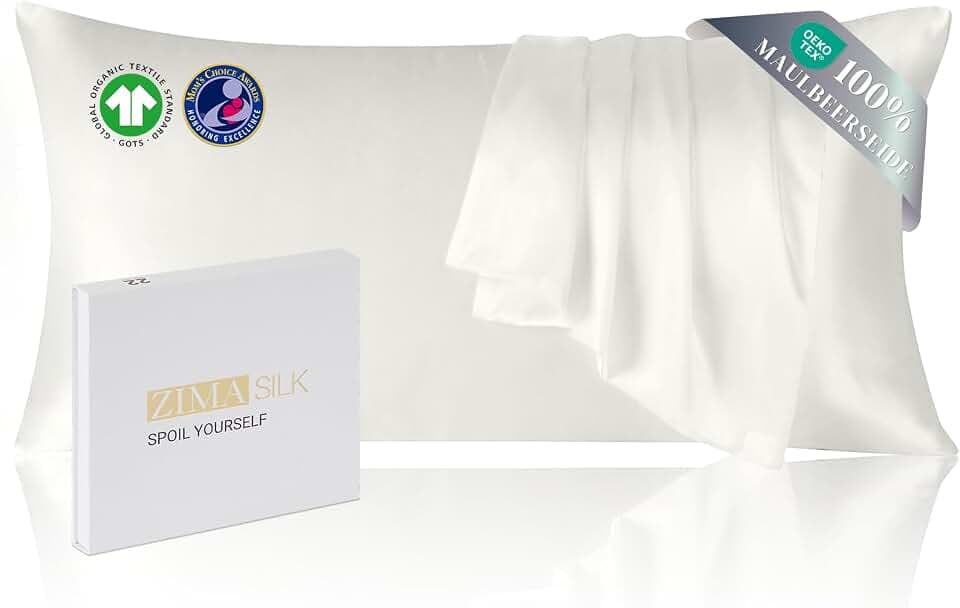 ZIMASILK Seidenkissenbezug 40x80 cm | 100% Pure 22 Momme Maulbeerseide | Oeko-TEX® Zertifiziert | Höchste Güteklasse 6A Seide, beidseitig glatt für Haut & Haare, 1 Stück, Weiß