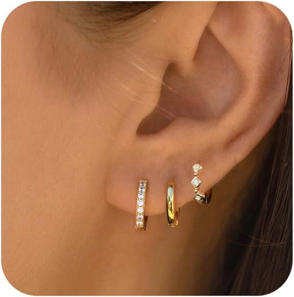Gold Huggie Hoop Earrings Stacks,Dainty Dangle Stud Earrings Sets