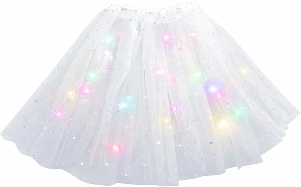 Tüllrock Damen, LED Tütü Erwachsene, 40 cm Dehnbaren Minirock Mit LED Lichter, Tutu Rock für Karneval, Party Tanzen, Fasching Cosplay Kostüm, Ballett Tanzen Dress, Halloween Kostüm