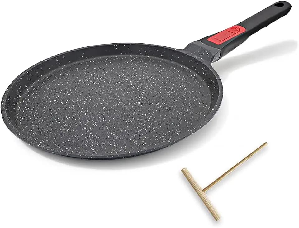 RANX INGST Crepe Pfanne 20 cm mit Abnehmbarer Griff - Palatschinken Pfanne mit Teigverteiler - Antihaftbeschichtung - Induktion - Schwarz