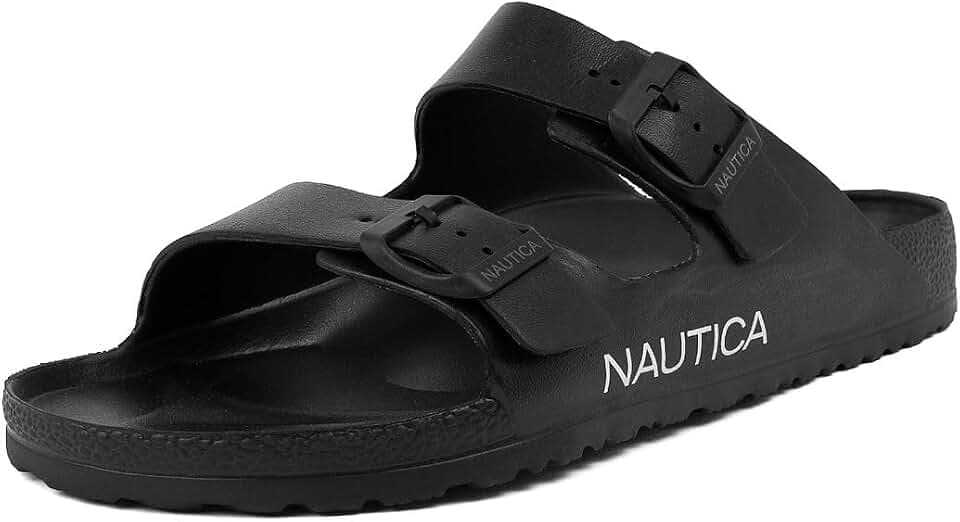 Nautica Men’s Two-Strap EVA Slide Sandals, Adjustable Buckle Comfort Footbed, Lightweight Waterproof Slip-On Beach and Casual Pool Sandals