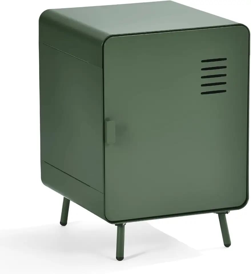 MEUBLE Cosy Nachttisch mit Ablagen und Tür Beistelltische Wohnzimmerschränke Nachtkonsole Sofatisch aus Metall fürs Wohnzimmer Schlafzimmer Arbeitszimmer, Industrial Style, Grün