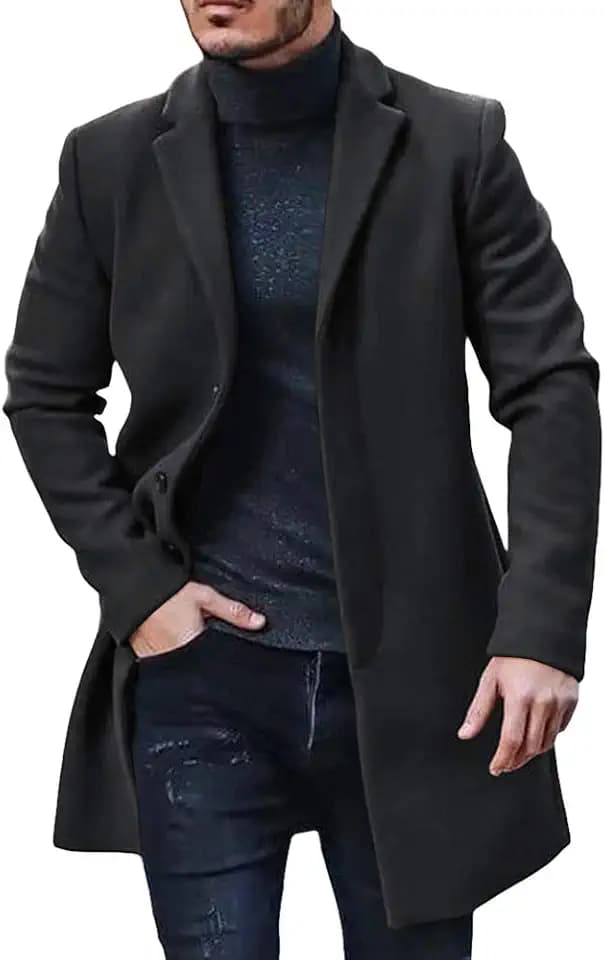 Runcati Herrenmäntel, künstliche Wolle, Trenchcoat, dicke Business-Jacken, Winter, lange Jacke, Windbreaker, Oberbekleidung, normale Passform