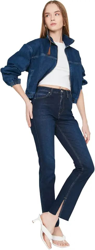 TRENDYOL Damen Rip Hohe Taille Slim Flare Jeans