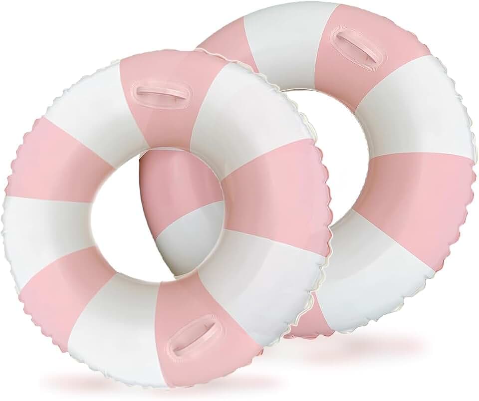 2PCS Stripe Pool Swim Ring with Handles Inflatable Pool Floats Water Fun Large Adult Swimming Pool Float for Beach Lake Summer Holiday Beach Party