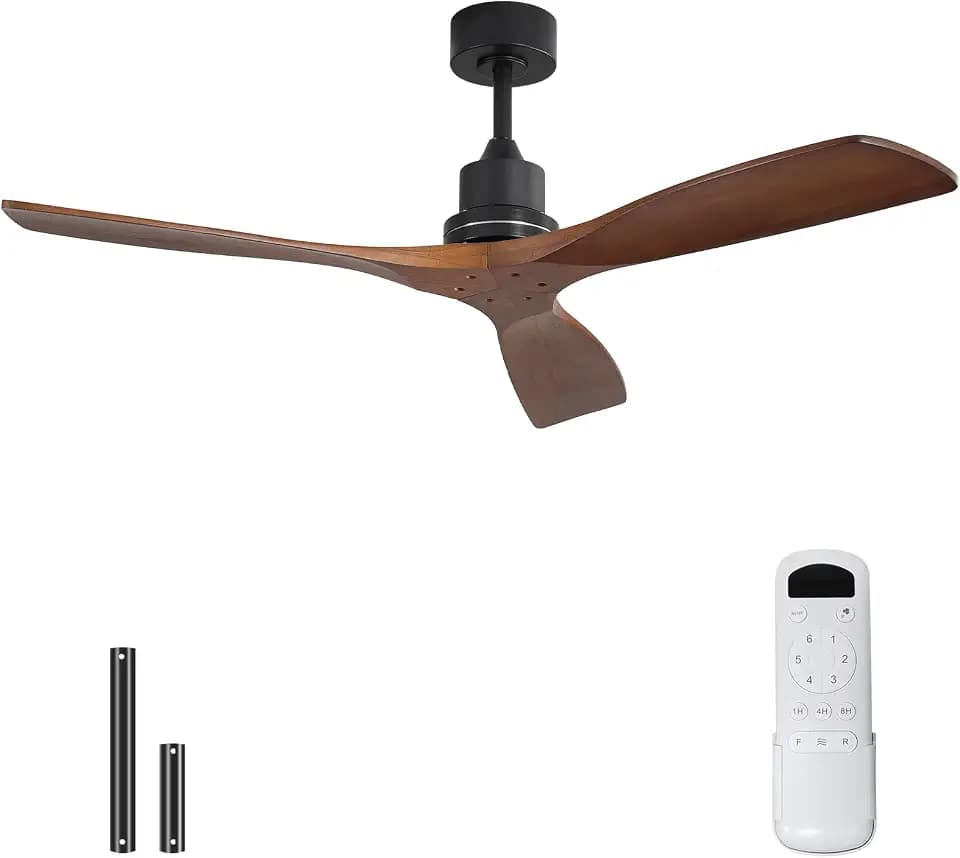 Sofucor 52 Inch Wood Ceiling Fan No Light, Modern Indoor/Covered Outdoor