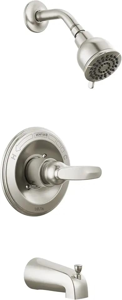 Delta Foundations 13 Series 2-Spray Bathtub and Shower Faucet Set, Brushed Nickel Shower Head and Handle Set, Valve Trim Kit, Stainless BT13410-SS (Valve Not Included)