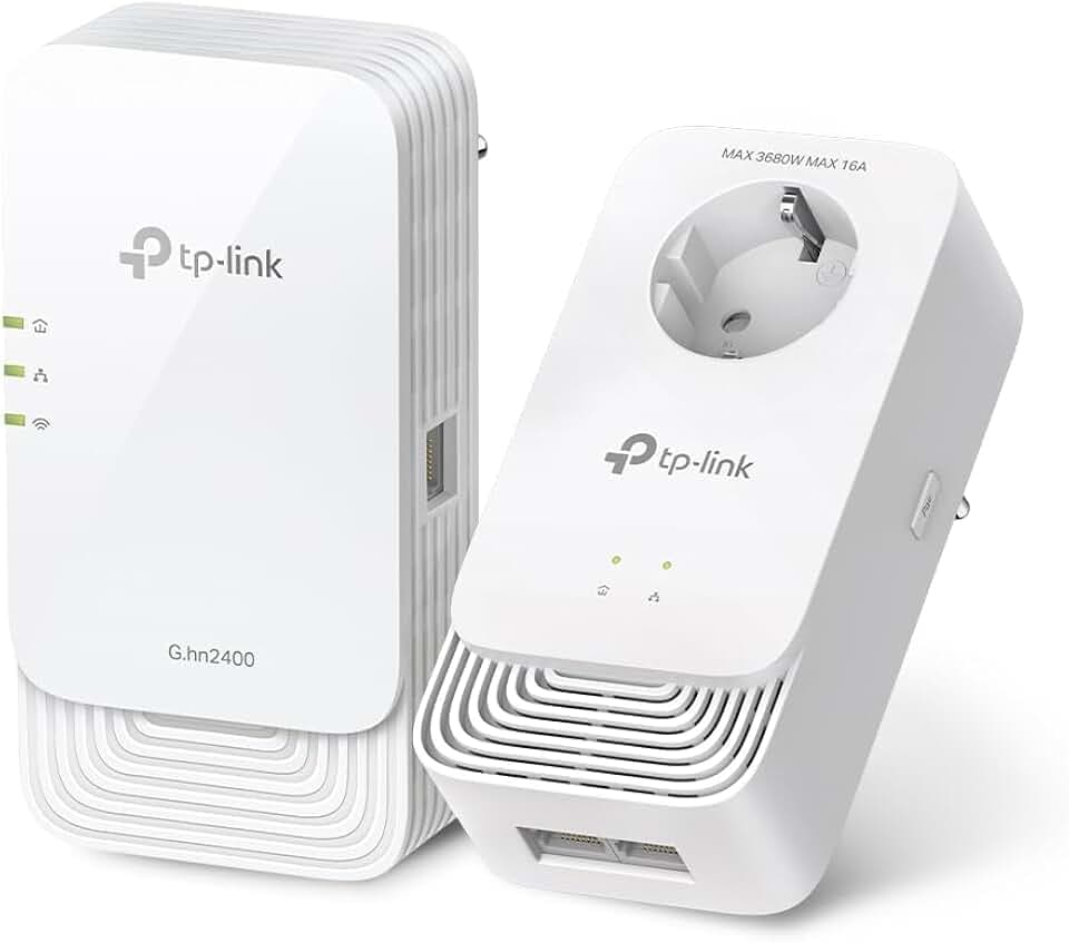 TP-Link PGW2440 KIT WLAN Powerline 𝐆.𝐡𝐧𝟐𝟒𝟎𝟎, 𝐀𝐗𝟏𝟖𝟎𝟎 𝐖𝐢-𝐅𝐢 𝟔, bis zu 1428 Mbps über Powerline, Gigabit Ethernet, Extra-Steckdose, Plug & Play, Nicht kompatibel mit HomePlug AV/AV2