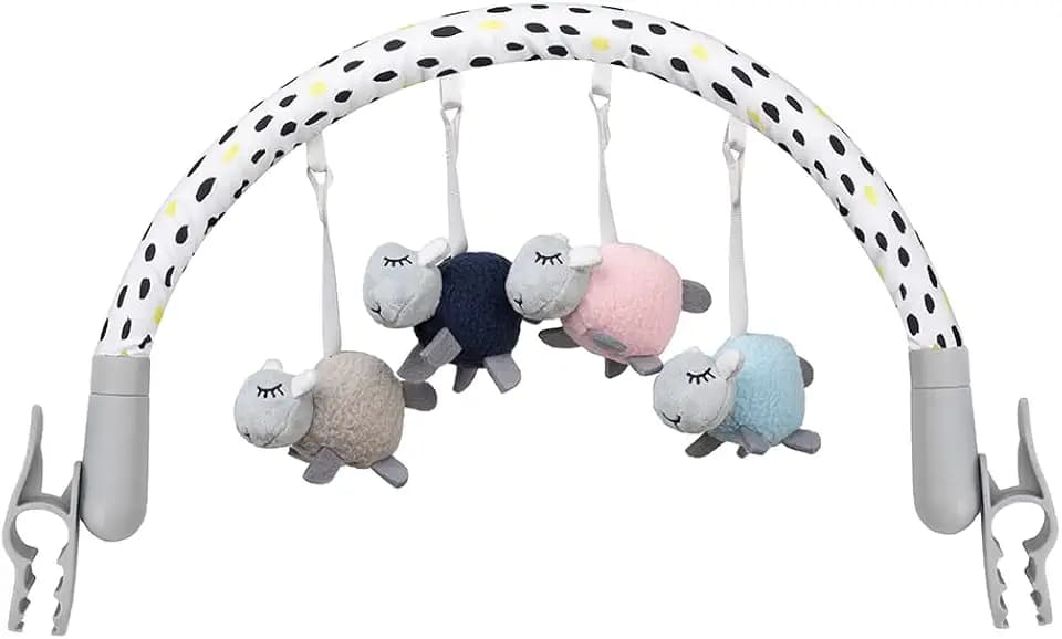 Momi Joy Spielbügel mit 4 sensorischen Spielzeugen, schnelle Klemmmontage, Einstellbarer Neigungswinkel, für Babys und Kinder von 0 bis 5 Monaten
