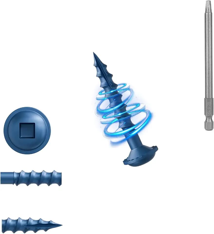 #8 Pocket Hole Screws 1 Inch, 2 Lb Coarse Thread Wood Screws, Square Drive, Washer Head, 4-Layer Coating, Drive Bit Included, 456Pcs (Blue)