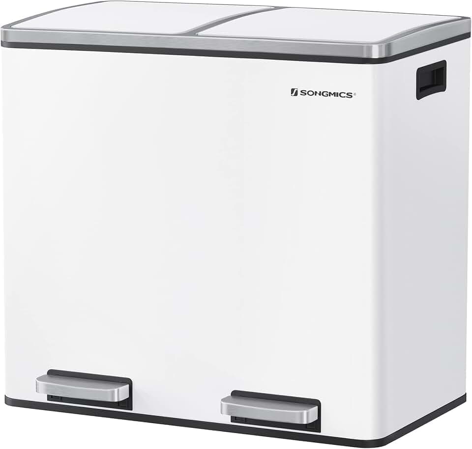 SONGMICS Mülleimer, Mülltrennsystem mit 2 Fächern, 2 x 24 L, Softclose