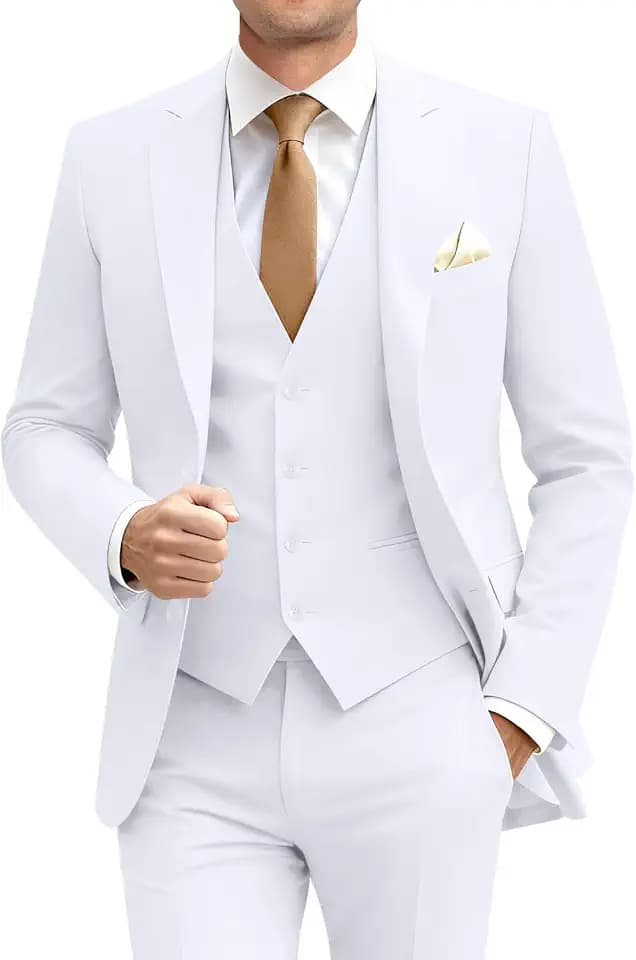 Men Suit 3 Piece Solid Formal Wedding Suit Blazer Vest Pants Set
