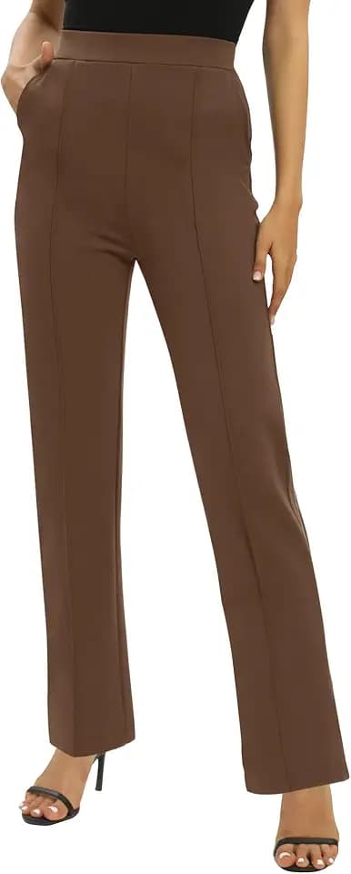 EXCHIC Damen Business Büro Gerades Bein Arbeits Hosen Freizeit Elastische Taille Hosen mit Taschen
