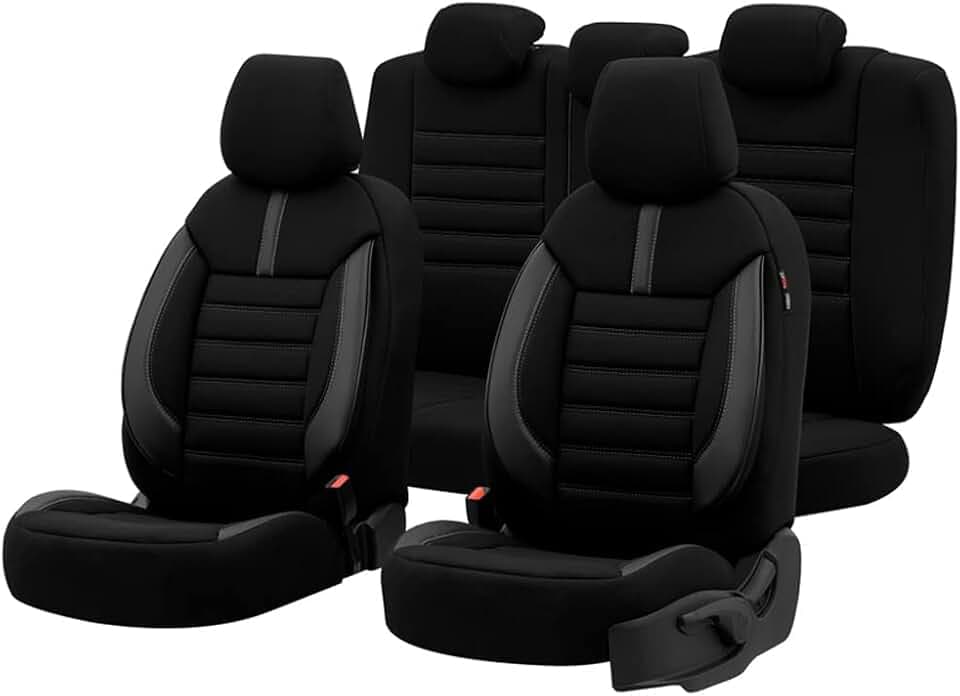 otoM Stoff/Leder Sitzbezüge 'Limited' Schwarz + Graue Nähten- 11-Teilig