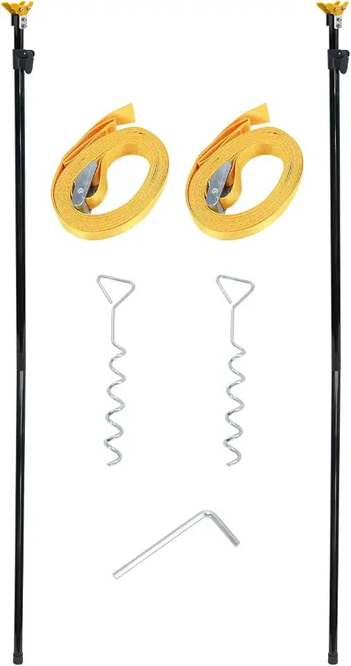 HUAALIUCHE RV Awning Tie Down Kit Pole with Yellow Strap, Awning Pole & Tie Down Kit Heavy Duty Campers,RV Awning Support Poles,Support System (Adjustable Length 78"-114") - 2 Pack