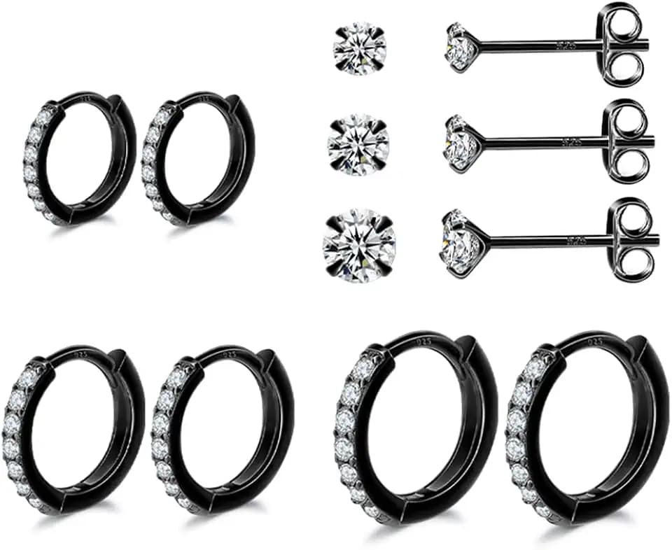 Dlihc 6 Pairs Sterling Silver Hoop and Stud Earrings Set for Women Men