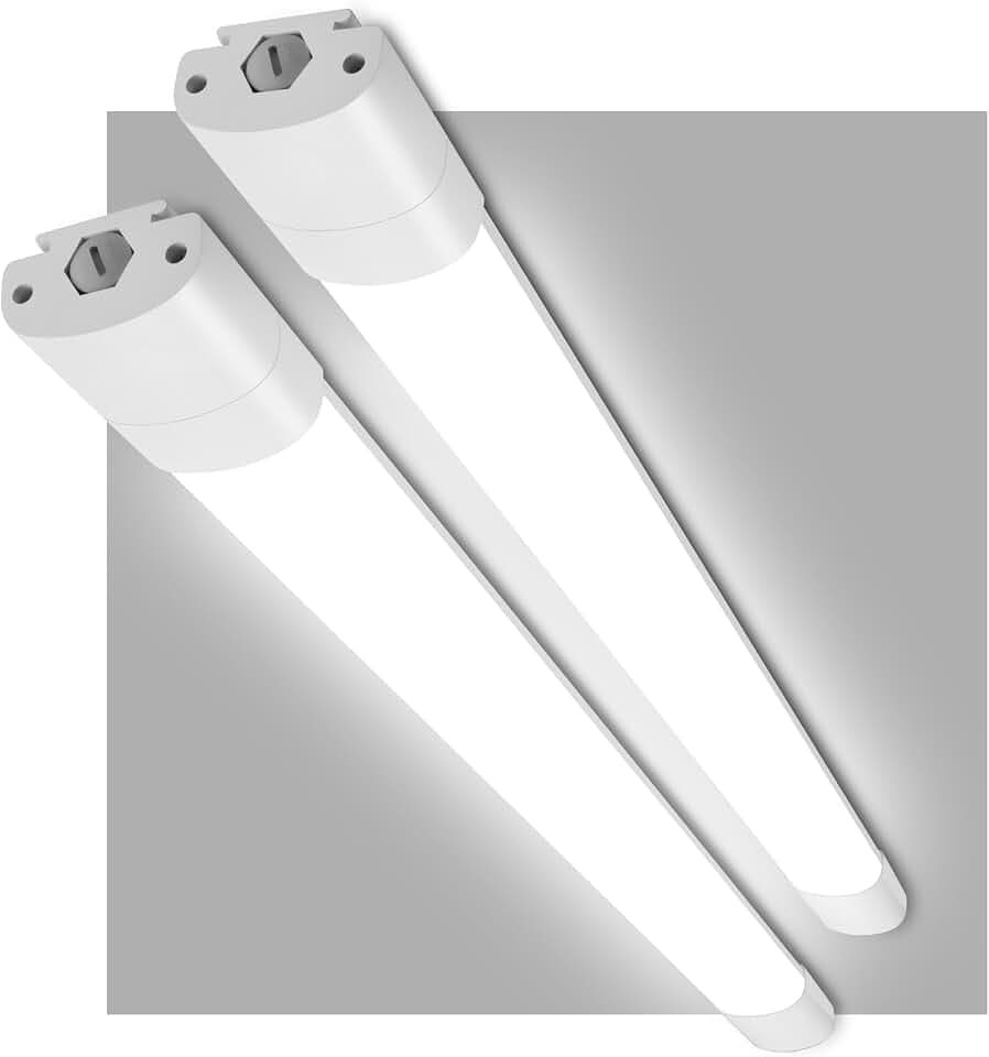 2 Stück LED-Unterbauleuchte, 60 cm, 20 W, 2400 lm, Neutralweiß, 4000 K, IP65 wasserdicht, LED-Deckenleuchte, rechteckig, für Garage, Werkstatt, Keller, Laden, Flur
