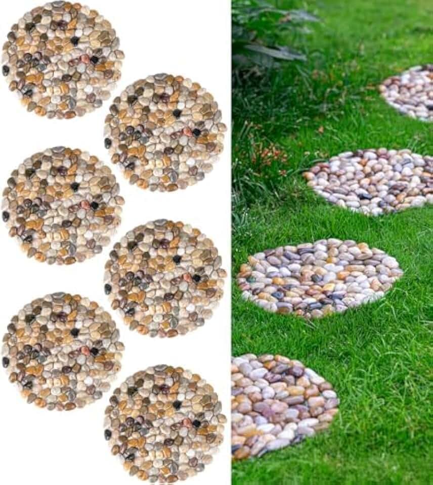 Stepping Stones Outdoor, 12 Inch Natural River Rock Garden Pavers, Set of 6 Round Pebble Stones for Walkway, Yard, Lawn, Patio, Pathway & Landscaping Decor (Roundness)