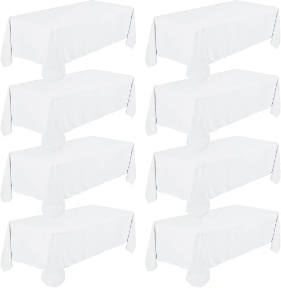 Fivenl 8 Pack Premium White Tablecloth 90 x 132 Inch, Rectangle Table Clothes for 8 Foot Tables Washable Polyester Fabric Table Covers for Wedding Party Reception Banquet Buffet Restaurant