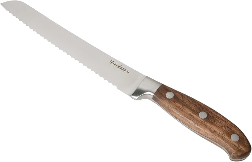 Bloomhouse 8 Inch German Steel Bread Knife W/Walnut Wood Forged Handle