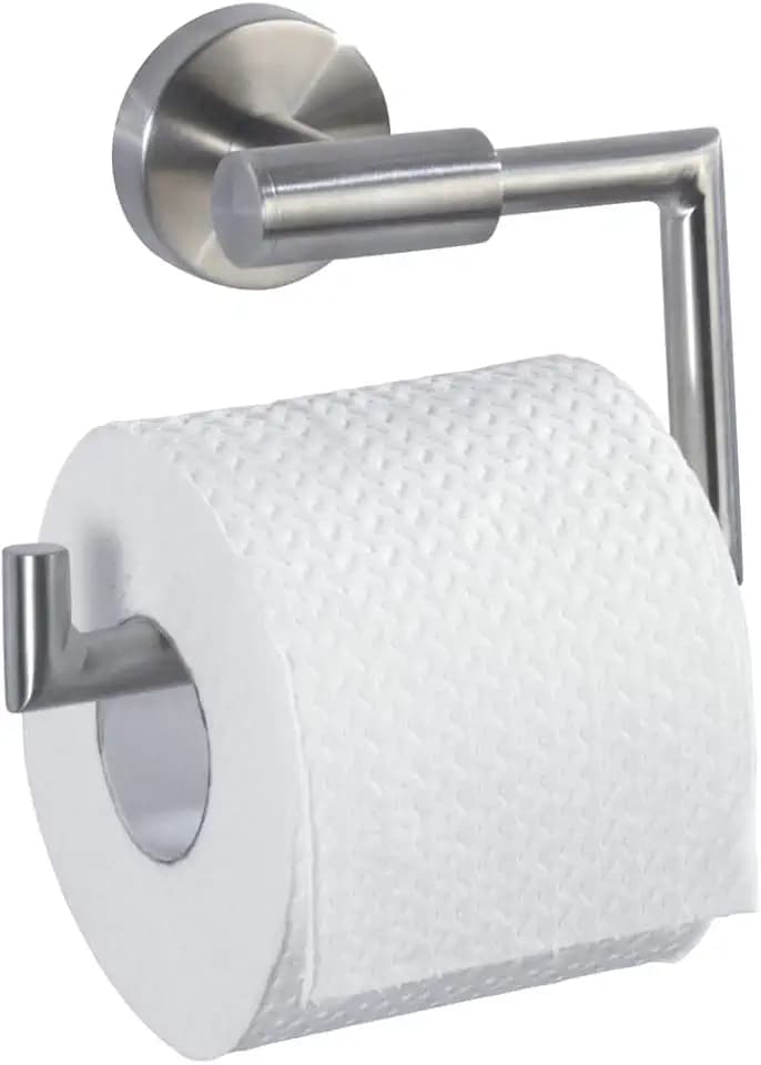WENKO Toilettenpapierhalter mit Wandmontage ohne Deckel, Toilettenpapier- WC-Rollenhalter aus Edelstahl matt rostfrei, Mod. Bosio